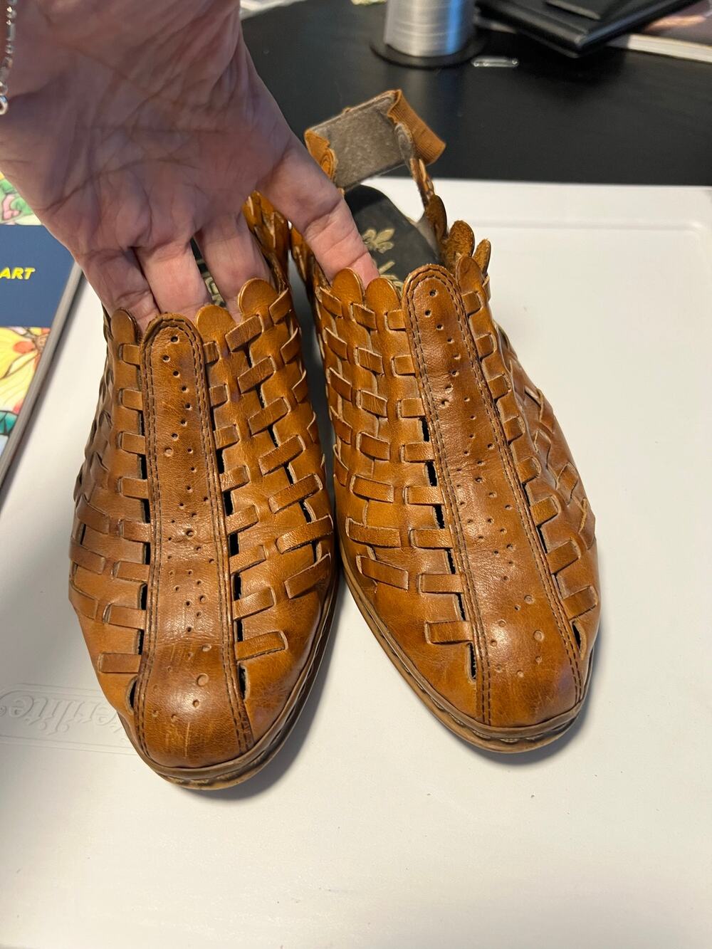 Rieker Women’s 41385 Brown Leather Woven Cutout Slingback Comfort Shoes Size 9.5